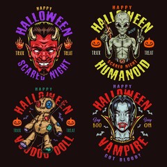 Halloween night colorful vintage badges