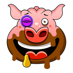 Cartoon pig coming out of a hole. Vector clip art illustration with simple gradients.
