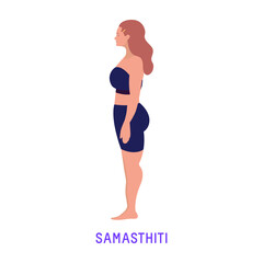 Vector Illustration of Yoga Woman. Isolated Figure on White Background. Samasthiti - Mountain Pose.