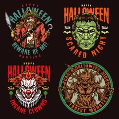 Halloween colorful vintage badges