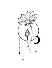 Lotus and moon line art, tattoo - 457134439