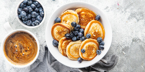 pancakes blueberrie berrie fresh breakfast sweet dessert ready to eat meal snack on the table copy space food background rustic  top view