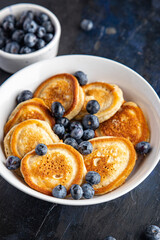 pancakes blueberrie berrie fresh breakfast sweet dessert ready to eat meal snack on the table copy space food background rustic  top view