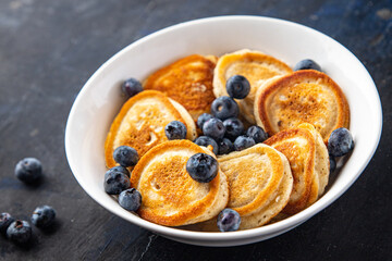 pancakes blueberrie berrie fresh breakfast sweet dessert ready to eat meal snack on the table copy space food background rustic  top view