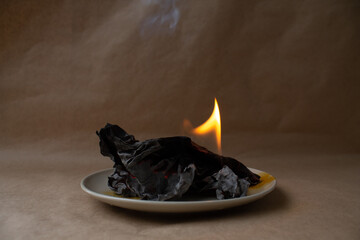 flame, burning paper, brown background