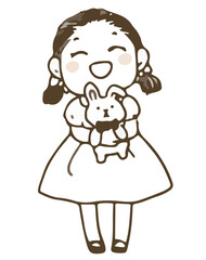 うさぎの人形を抱っこしている女の子
