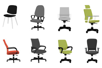 Colorful beautiful modern office armchair set with different pose isolated