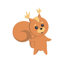 Forest squirrel with tassels on the ears, a lush tail. Isolated vector illustration. A cute, funny character.