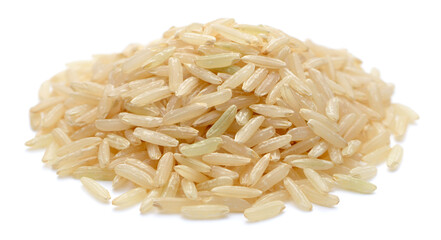 close up of uncooked long brown rice isolated on white