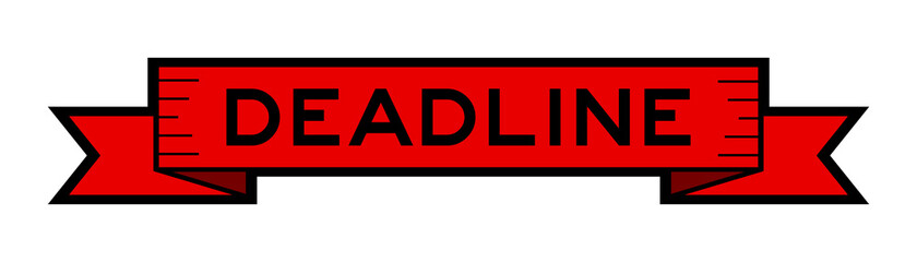Vintage blue color ribbon banner with word deadline on white background