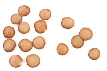 Lentils isolated on a white background, top view