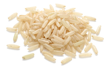 uncooked brown rice isolated on the white background