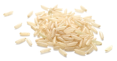 uncooked brown rice isolated on the white background