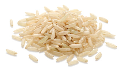 uncooked brown rice isolated on the white background