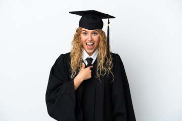Young university graduate isolated on white background with surprise facial expression