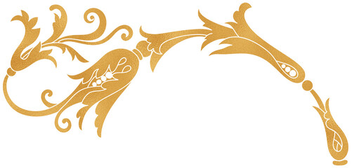 Gold baroque floral element, golden foil damask motif © Olga Begak Art