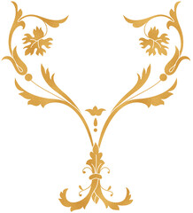 Gold baroque floral element, golden foil damask motif