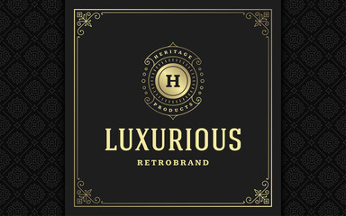 Vintage monogram logo elegant flourishes line art graceful ornaments victorian style vector template design