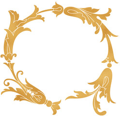 Fototapeta na wymiar Gold baroque floral element, golden foil damask motif
