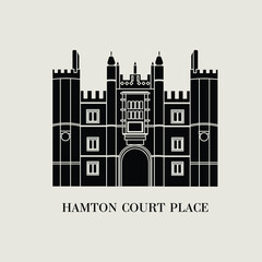 Silhouette flat vector illustration of a historic building in London, Simple outline icon design cartoon landmark for vacation travel trip tourist attractions. Hamton Court Place, London England. - obrazy, fototapety, plakaty