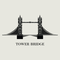 Silhouette flat vector illustration of a historic building in London, Simple outline icon design cartoon landmark for vacation travel trip tourist attractions. Tower Bridge or London Bridge, England