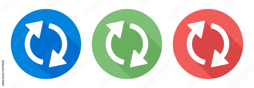 Poster Refresh icon. Arrow rotation circle on color button.