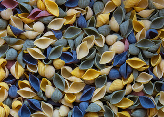 Closeup of colorful conchiglie pasta