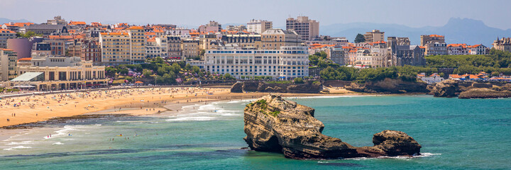 Panorama of Biarritz France and its seaside on the Atlantic Ocean - obrazy, fototapety, plakaty