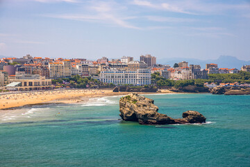 Bay of Biarritz on a summer day with a view on the main beach - obrazy, fototapety, plakaty