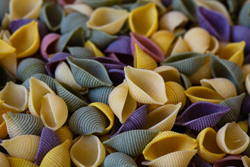 Closeup of colorful conchiglie pasta