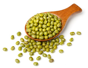 uncooked mung beans isolated on white background