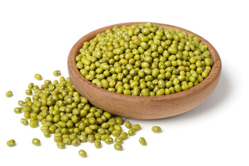 uncooked mung beans isolated on white background