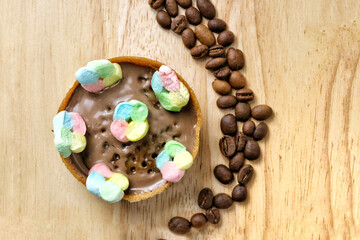 Martabak Mini or Martabak Mini Bangka with various Topping. The martabak mini bangka is made from a mixture of flour, eggs, sugar, baking soda, coconut milk and water.