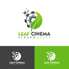 negative and leaf film reel strip production logo vector illustration design