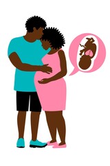 An African American married couple who are expecting a child are experiencing a miscarriage. Loss termination of pregnancy concept. Unborn child grief in the family. Parents' mental health. Vector EPS
