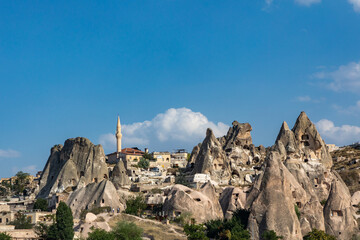 Cappadocia, Turkey - September 1, 2021 – Impressive nature by chimney rock formations and rock...