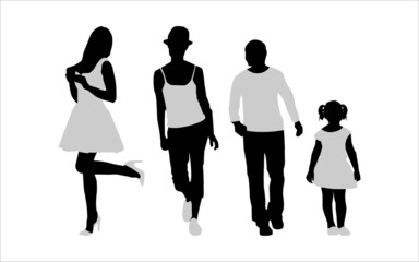 Silhouettes of people. Flirting girl, man, girl. People casual style. Vector