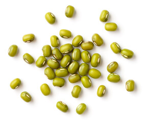 raw mung beans isolated on the white background, top view