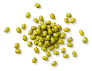 raw mung beans isolated on the white background, top view