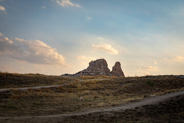 Cappadocia, Turkey - September 1, 2021 – Impressive nature by chimney rock formations and rock...