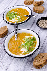 Thick soup with lentils and vegetables