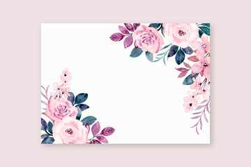 Greeting card with pink rose flower border background