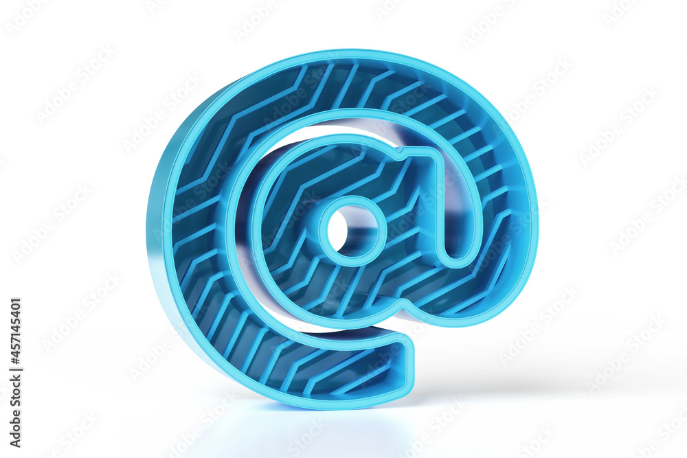 Poster 3d glossy blue metallic at symbol icon with zigzag decorative grid. technology and scientist style t