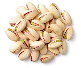 pistachios nuts isolated on the white background, top view