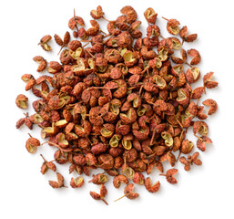 dried Sichuan peppercorns isolated on the white background, top view