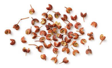 dried Sichuan peppercorns isolated on the white background, top view