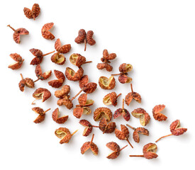 dried Sichuan peppercorns isolated on the white background, top view