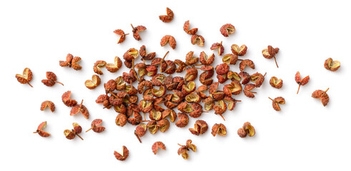 dried Sichuan peppercorns isolated on the white background, top view - obrazy, fototapety, plakaty