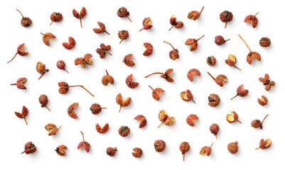 dried Sichuan peppercorns isolated on the white background, top view