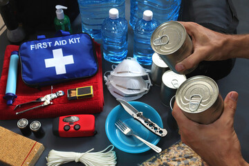 Disaster ready means preparing a disaster kit that can be contained in a go bag.These items should include a first aid kit,food,water,flashlight,radio,sleeping bag.Items that will help you.